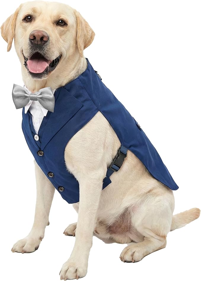 AVERYDAY Dog Tuxedo with Bow Tie for Wedding Outfit, Dog Suit Costume for Christmas Halloween Valentine’s Day, Adjustable Pet Tux Harness with Leash Ring, Formal Wear for Small Medium Large Dogs