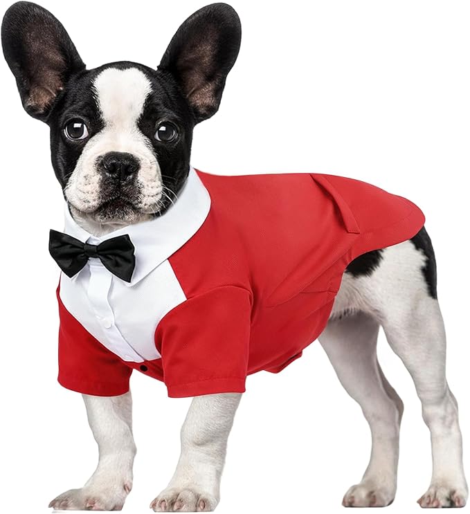 Kuoser Dog Tuxedo and Bandana Set, Dog Wedding Suit with Bow Tie, Formal Pet Tux Party Birthday Costume Shirt for Small Medium Large Dogs, Puppy Prince Attire Outfit for Halloween Valentines Christmas