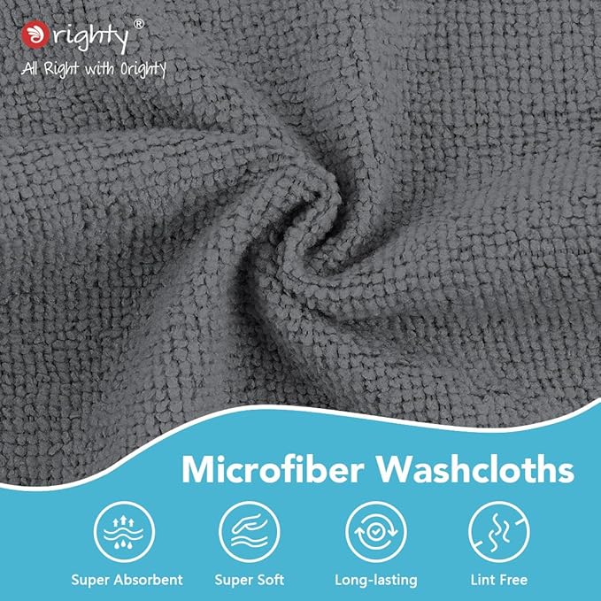 Orighty Microfiber Washcloths 20 Pack – Soft, Quick-Dry Face & Hand Towels for Travel, Gym, Spa, Hotel, 11.5"x11.5", Grey