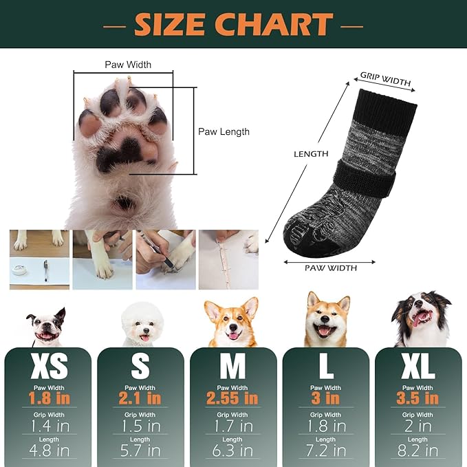 EXPAWLORER Dog Socks to Prevent Licking Paws with Grippers for Hardwood Floors Anti Slip, Traction Control Dog Shoes Booties Boots & Paw Protectors for Small Medium Large Senior Dogs Cold Winter XL