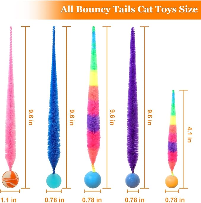 Bouncy Ball with Tail Cat Toys,5 Packs Rainbow Small Magic Worm with Ball Toy for Cats,Colorful Fuzzy Worm Bouncy Balls Cat Toy