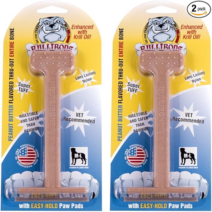 Bullibone Nylon Dog Chew Toy for Aggressive Chewers - Dental Hygiene Bone with Peanut Butter Flavor, Durable Tough Chew Toys for Large Dogs, Indestructible Dog Bone - 2 Pack