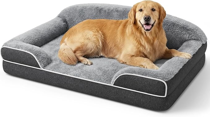 Orthopedic Dog Bed for Extra Large Dogs, 45 x 30 Inch Waterproof Egg Crate Foam XL Dog Couch Bed with Sides, Washable Removable Cover, Non Slip Bottom, Dark Grey