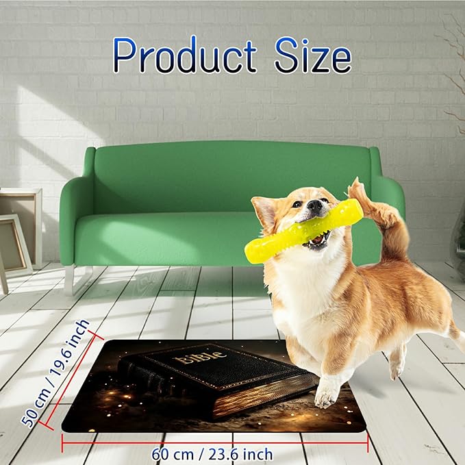 Dog Food Mat, 19.6" x 23.6" Absorbent Pet Feeding Mat for Food and Water, Waterproof Diatom Mud Pet Placemat with Non-Slip Rubber Backing, Cat Bowl Mat for Floors - Retro Bible Books