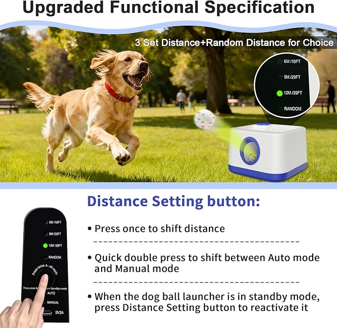 MEKAPLE Automatic Dog Ball Launcher with Barking Function, Auto+Manual Mode Interactive Dog Fetch Toy with 4 Adjustable Distances, Dog Balls Thrower for Small & Medium Dogs, with 4 Durable ETPU Balls