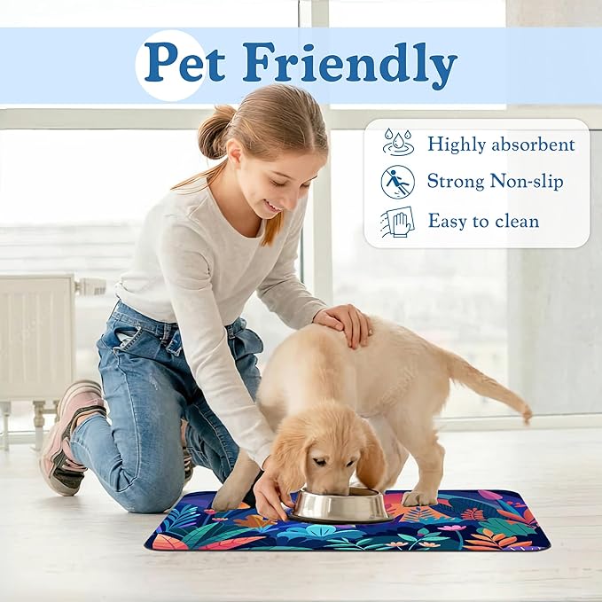 Boho Starry Forest Dog Food Mat–Absorbent Quick Dry Feeding Placemat for Food and Water Bowls, Non Slip Rubber Backing, Waterproof Pet Supplies for Mess-Free Eating 12"x20"