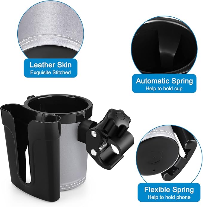 Accmor Stroller Cup Holder with Phone Keys Holder, 3-in-1 Universal Cup Holder, Drinks Bottle Holder for Stroller, Bike, Wheelchair, Walker, Scooter