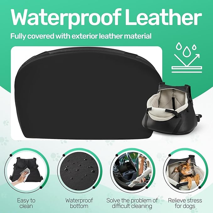 YUDODO Teacup Dog Car Seat – Designed for Tiny Dogs up to 7 lbs – Luxurious Vegan Leather Booster Seat for Chihuahua & Yorkie with Safety Belt & Soft Cushion, Black
