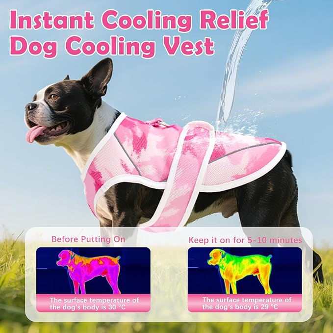 Dog Cooling Vest – Lightweight Pet Cooling Shirt 3D Breathable Mesh, Reflective Strips & UV Protection for Walking, Hiking, Park – Adjustable Fit Dog Cooler Jacket with D-Ring U-DCV01S