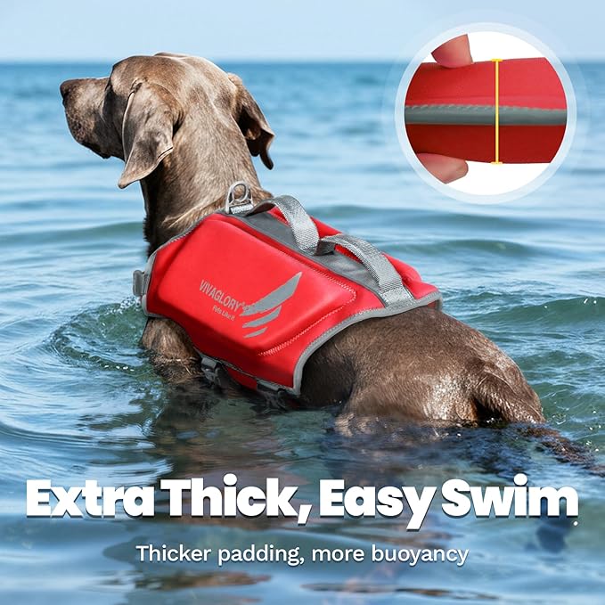 VIVAGLORY High Buoyancy Dog Life Vest, Swimming Vest with Handle, Dog Life Jacket for Swimming & Boating, Buoyancy for Puppy Doggy, XL, Red