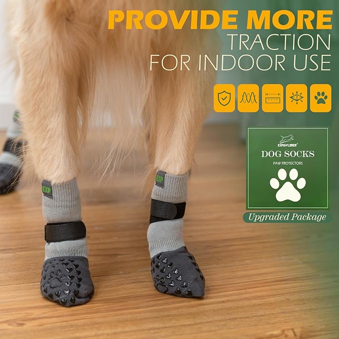 EXPAWLORER Anti Slip Dog Socks to Prevent Licking Paws - Dog Shoes for Hot Pavement, Pet Boots & Paw Protectors, Booties for Hardwood Floors, Small Medium Large Senior Dogs