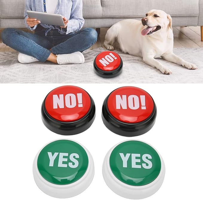 4pcs Dog Communication Set, Talking Buttons for Dogs Cats, Multifunction Portable Training Buzzer with Pre Recorded YES NO Sounds, ABS Material for