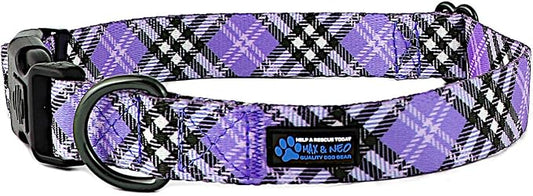 Max and Neo Plaid Pattern NEO Dog Collar - We Donate a Collar to a Dog Rescue for Every Collar Sold (Purple, Small)