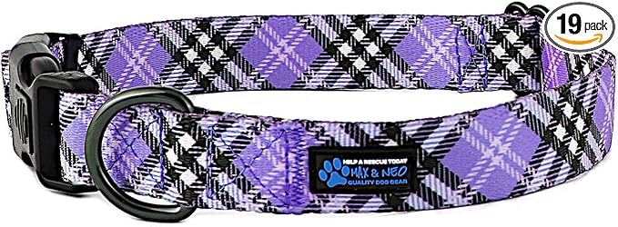 Max and Neo Plaid Pattern NEO Dog Collar - We Donate a Collar to a Dog Rescue for Every Collar Sold (Purple, Large)