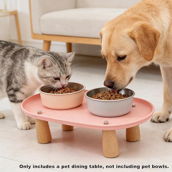 Generic Cat Bowl Raised Stand Rack to Protect Cat Neck Sturdy Non Slip Stable for Feeder Stand Elevated Holder, Pink 24cmx13cm