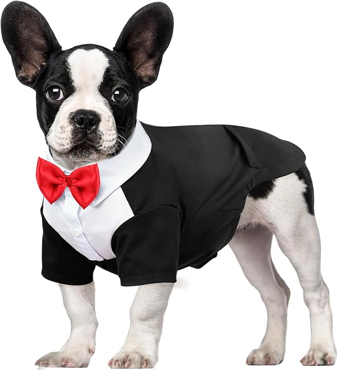 Kuoser Dog Tuxedo and Bandana Set, Dog Wedding Suit with Bow Tie, Formal Pet Tux Party Birthday Costume Shirt for Small Medium Large Dogs, Puppy Prince Attire Outfit for Halloween Valentines Christmas