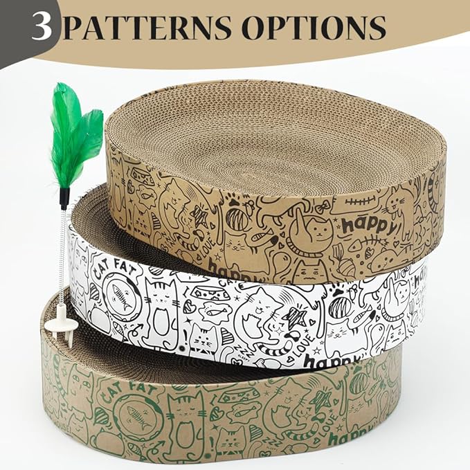 Cat Scratcher Cardboard, 2in1 Oval Cat Scratcher Bed for Indoor Cats Cat, Scratch Pad Bowl with Scratching Toy, Cozy Oval Cat Scratch Bed Furniture for Kittens & Medium Size Cats(Green)