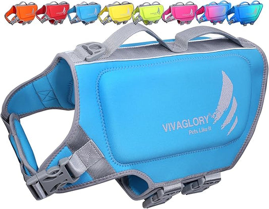 VIVAGLORY High Buoyancy Dog Life Vest, Swimming Vest with Handle, Dog Life Jacket for Swimming & Boating, Buoyancy for Puppy Doggy, XL, Blue