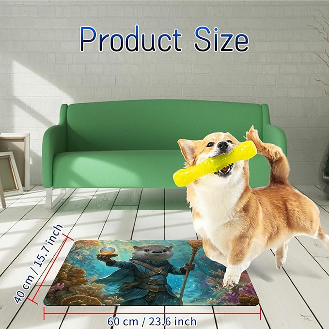 Dog Food Mat, 15.7" x 23.6" Absorbent Pet Feeding Mat for Food and Water, Waterproof Diatom Mud Pet Placemat with Non-Slip Rubber Backing, Easy Clean Cat Bowl Mat for Floors - Sea Sloth