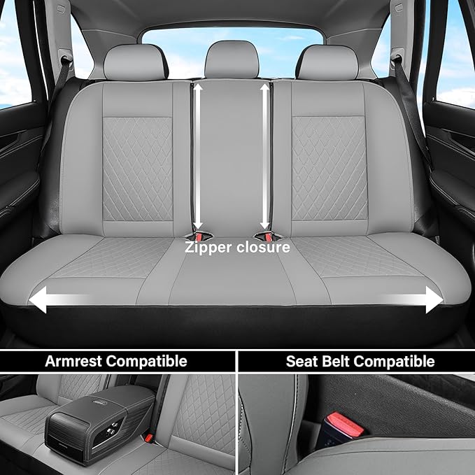 Coverado Universal Leather Seat Covers Full Set for 5 Seats – Waterproof, Durable All-Weather Protector for SUV, Pickup Truck, Sedan, Gray