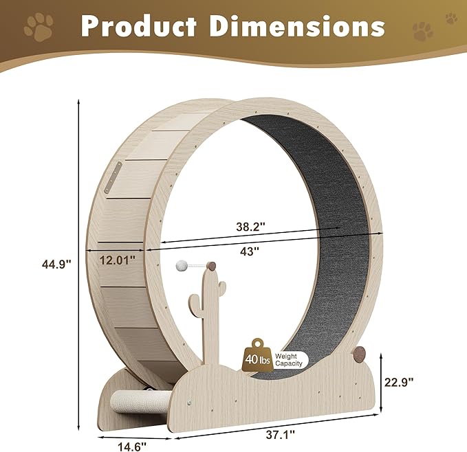 ZENY Cat Exercise Wheel, 43inch Cat Treadmill for Indoor Cats, Cats Running Wheel with Updated Enhanced Base and Carpeted Runway for Cat's Fitness