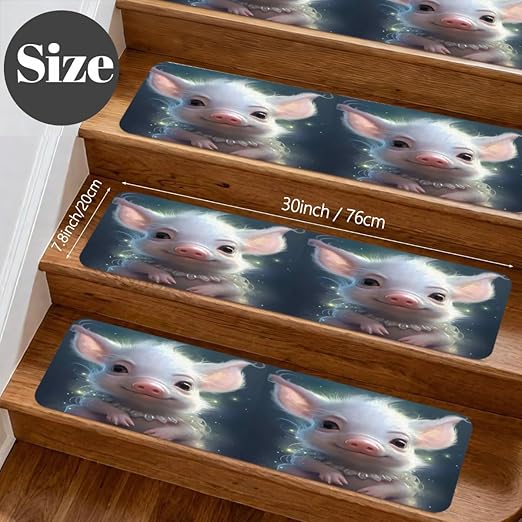 Animal Cute Pig Stair Treads for Wooden Steps Indoor Washable Staircase Carpet 1PCS 30"x7.8" Stair Step Treads Non-Slip Staircase Covers Peel and Stick Safety Mat for Kids Elders Pets