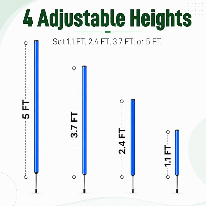 6 Pcs Soccer Agility Poles for Training, 5 FT Adjustable Speed and Agility Training Equipment for Football/Basketball/Horse/Dog Practice, Soccer Sticks with Steel Ground Nails Outdoors