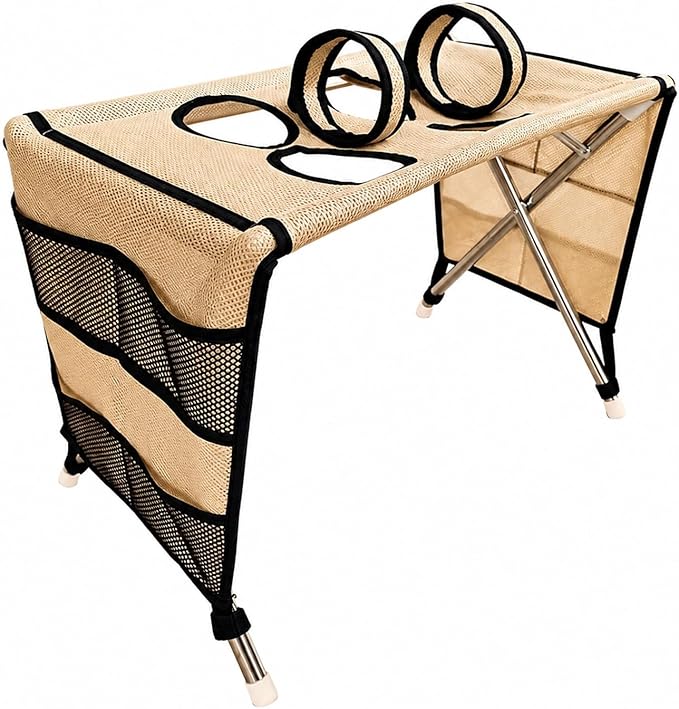 Pet Grooming Hammock for Small Dogs & Cats, Foldable Stainless Steel Grooming Table with Storage Pockets, Pet Bathing Support Stand for Nail Trimming & Drying(Black)
