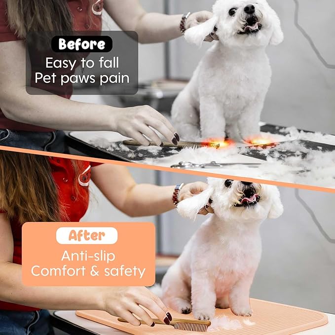 Dog Grooming Table Mat Pad Non Slip，Silicone Durable Premium Non-Slip Dog Bath Mat，Slip Mat - Bathing Mat for Pets，22.45inchX15.75inch (Khaki)