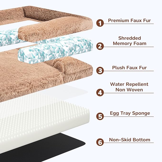 OtterOasis Foldable Human Dog Bed for Adults, Fluffy Human Sized with Blanket, Orthopedic Washable Dog Bed with Memory Foam and Water Repellent Liner for Pet (Brown, 72 * 44 * 10 inch)