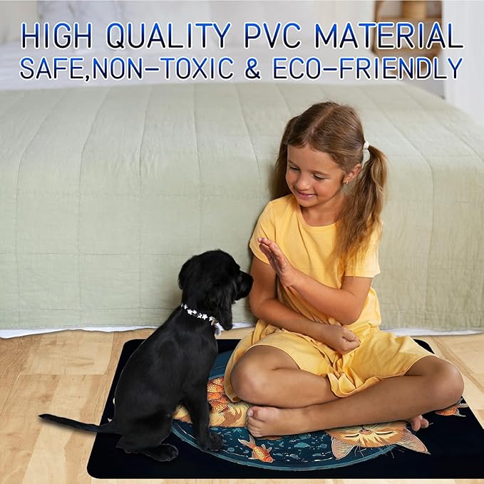 Dog Food Mat, 19.6" x 23.6" Absorbent Pet Feeding Mat for Food and Water, Waterproof Diatom Mud Pet Placemat with Non-Slip Rubber Backing, Easy Clean Cat Bowl Mat for Floors - Cat and Fish