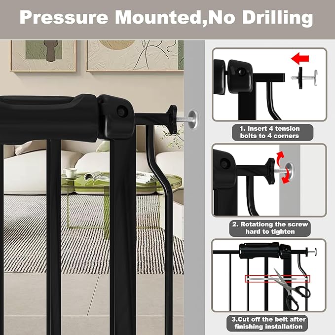 Fairy Baby Extra Wide Baby Gate 85.8-90.5 Inch Wide, Walk Through Pressure Mounted No Drill for Doorways, Long and Large Tension Gate for Pet and Kids