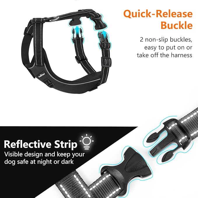 VavoPaw Dog Seat Belt Harness for Car, Adjustable Dog Car Harness Mesh Breathable & Dogs Seatbelt Safety Tether with Elastic Bungee for Small Medium Large Dogs (Carbon Black, M)