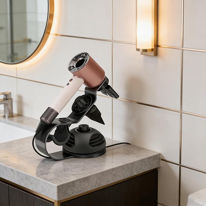 Lasvea Hair Dryer Holder compatible with Dyson Supersonic Nural Hair Dryer,Pure Cast Iron Magnetic Stand Holder with Power Plug Cable Organizer,2-in-1 diffuser suitable