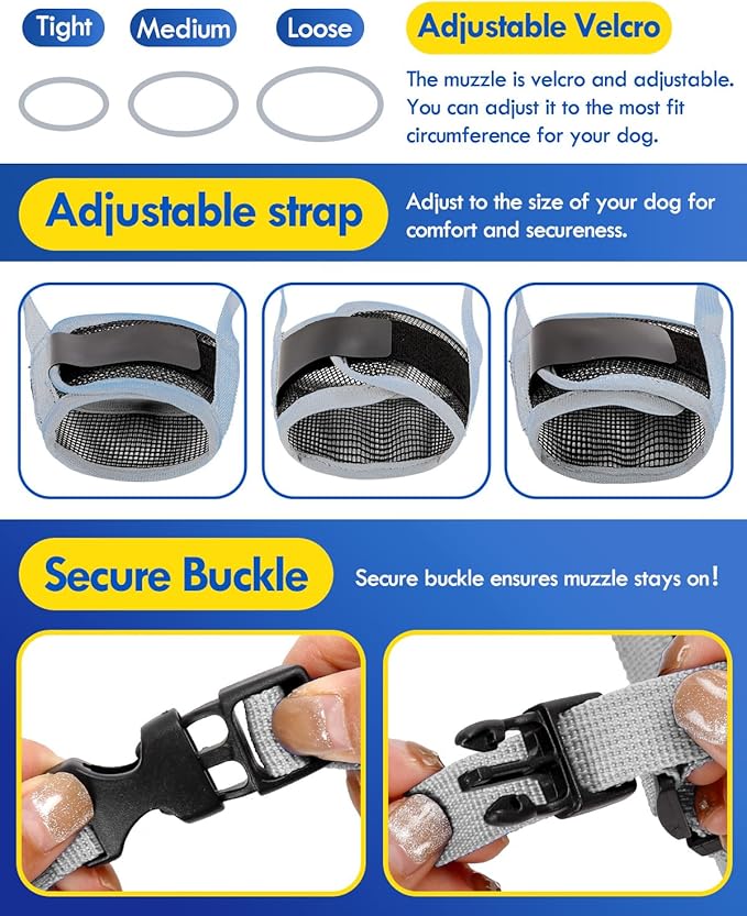 Dog Muzzle, Soft Air Mesh Muzzles for Extra Large Dogs, Breathable Dog Mussels for Scavenging Biting Licking & Barking, Adjustable Mouth Guard for Grooming, Allows Panting and Drinking (Grey,XL)