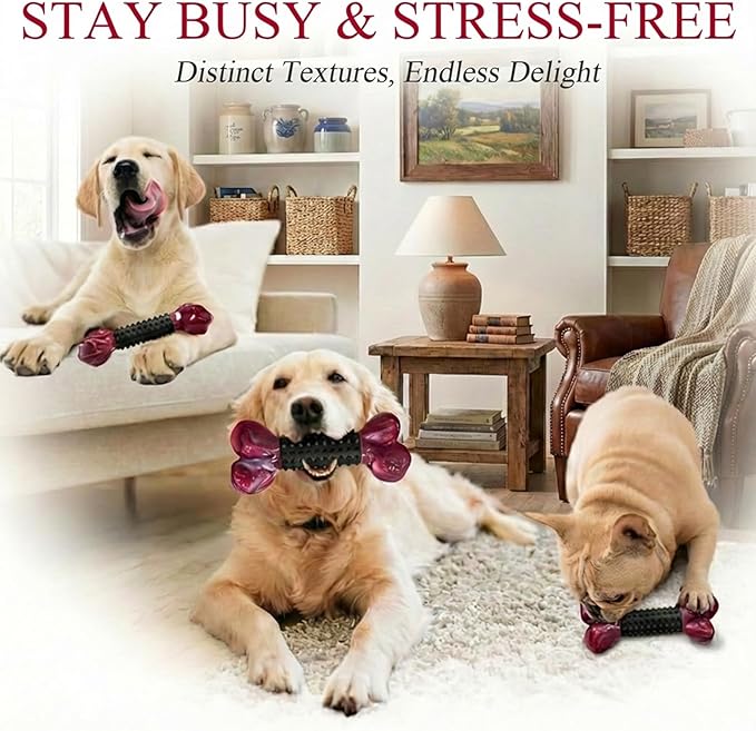 Tough Dog Toys for Aggressive Chewers: Bacon Flavored Long Lasting Dog Bones for Large Dogs, Heavy Duty Nylon & Rubber Dog Chew Toys to Keep Them Busy, Medium & Large Breed (20-80 lbs), Black