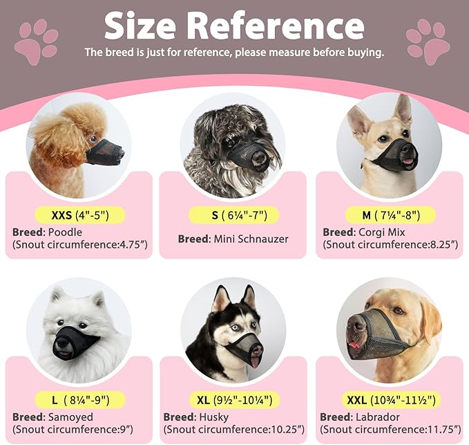 LUCKYPAW Dog Muzzle Suits for Small Medium Large Dogs, Mesh Muzzle Anti Biting Chewing, Breathable Mouth Cover Set with Adjustable Strap for Grooming Vet Visiting Training (Small 3 PCS(XXS-S), Pink)