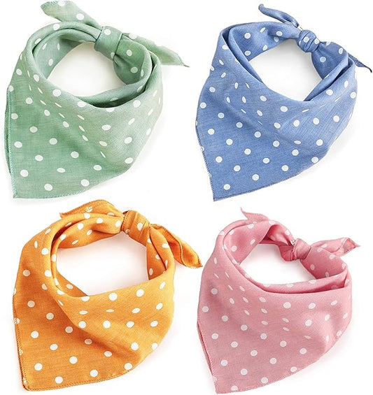 4PCS Spring Dog Bandanas Cat Birthday Cute Soft Cotton Puppy Scarfs Washable Daily Handkerchief Pink Green Blue Orange Comfortable Gifts, Adjustable Accessories for Small Medium Large Girl Boy Pup Pet