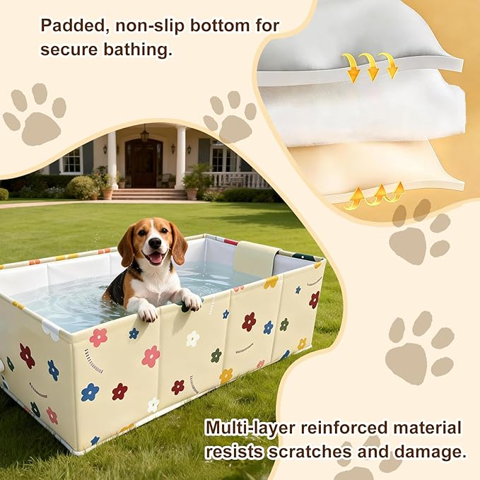 Foldable Dog Bathtub for Small to Medium Dogs & Cats, Collapsible Pet Bath Tub for Shower/Kitchen Sink, Thickened Insulated Base, Portable & Space-Saving Puppy Wash Basin, 27.5" x 15.7" x 9", Yellow