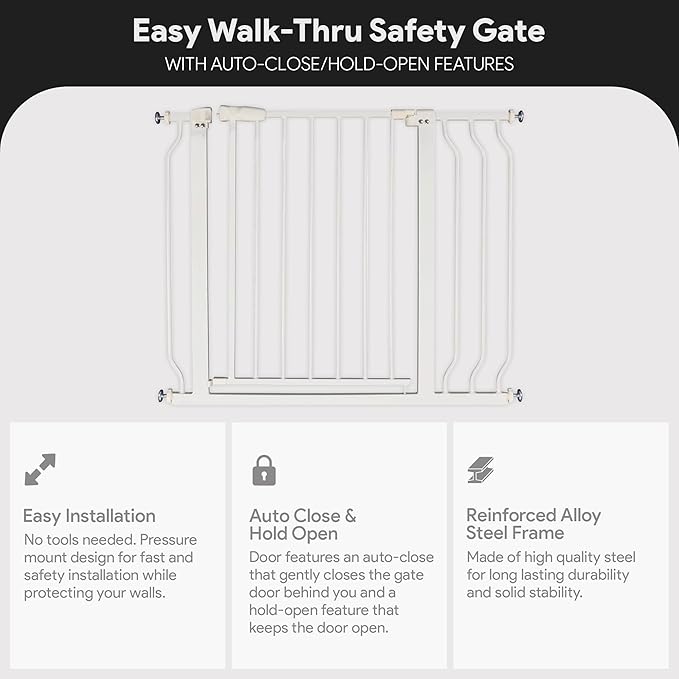 BalanceFrom 29.1-38.5" Easy Walk-Thru Baby and Pet Safety Gate with Hold-Open and Auto-Close – Adjustable Steel Barrier for Stairs, Doorways, and Hallways, No Drilling Installation