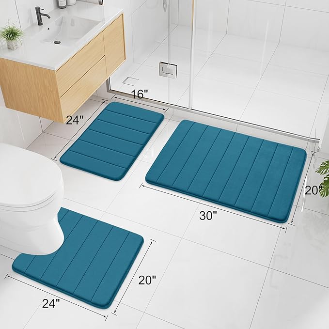 Buganda Memory Foam Bath Mat, 47" x 24", Ultra Soft and Non-Slip Bathroom Rugs, Water Absorbent and Machine Washable Bath Rug Runner for Bathroom, Shower, and Tub, Peacock Blue