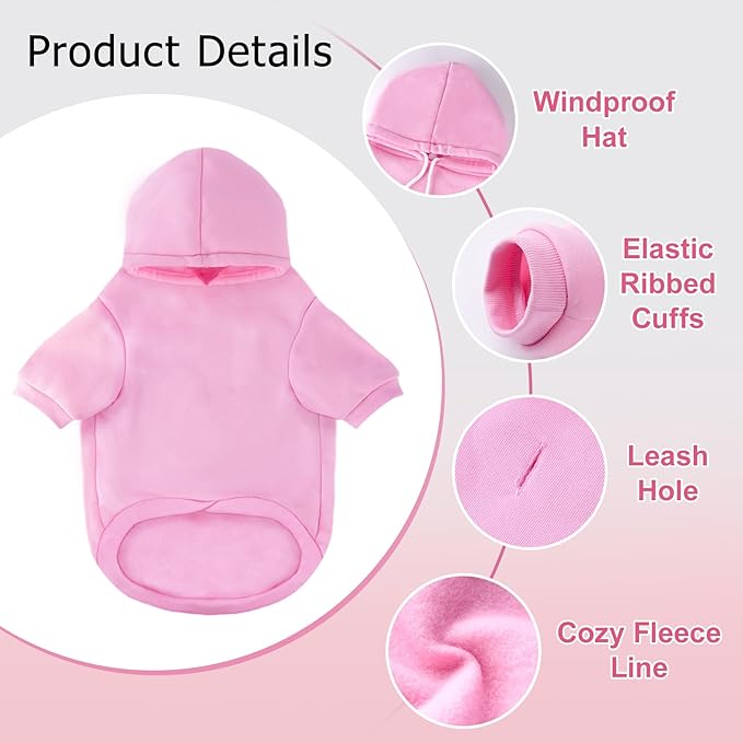 Dog Basic Hoodie Soft Dog Clothes Cold Weather Sweaters for Medium Large Dogs Cozy Fabric Warm Sweatshirt with Leash Hole for Boys (Pink, X-Small (2-5 lbs))