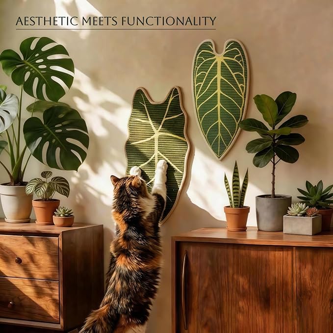 Premium Natural Sisal Botanical Leaf Cat Scratcher Mat, Extra Large Leaf-Shaped for Wall & Floor, Indoor Jungle Decor, Furniture Protector, Durable Cat Scratcher with Stylish Leaf Design (Velvet taro)