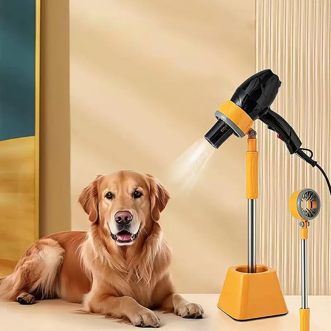 MANON ROSA Pet Hair Dryer Stand with Heavy Base – 360° Rotating Adjustable Hands-Free Dog Blow Drying & Hair Dryer Holder, Height Adjustable Lazy Stand for Dog Cat (Yellow)