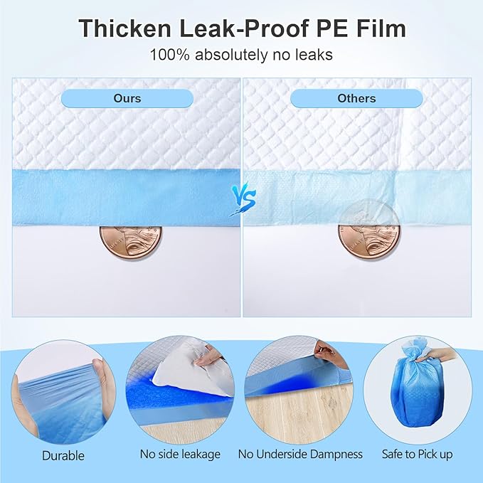 Upgraded 4XL 36"x36" 6 Layers Dog Pee Pads, 100 CountsUltra Absorbent Pee Pads, Absorb up to 12 Cups, Leak-Proof & Quick Dry Puppy Pads for Puppy,Surgery, Older,Cats, Rabbits,100pcs
