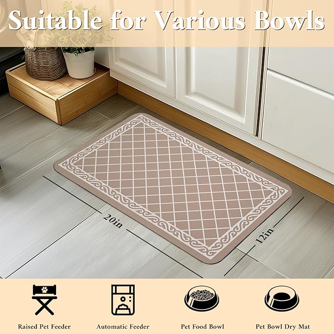 Dog Food Mat for Floors Waterproof Quick Dry Pet Placemat Cat Feeding Bowls Mats for Food and Water, Eco-Friendly Dog Accessories Diatomite Pets Supplies 12" X 20"