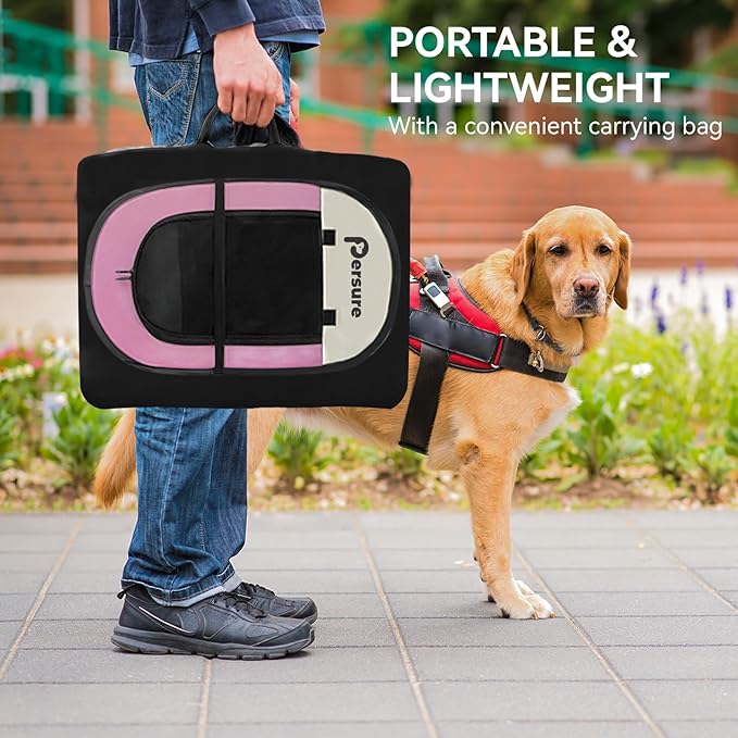 Dog Cat Playpen Indoor Outdoor for Puppy Pet Travel, Dogs Enclosure Tent Crates Cage for Recovery After Surgery, Portable Pop Up Dog Kennel with Carrying Case(Pink, Large)