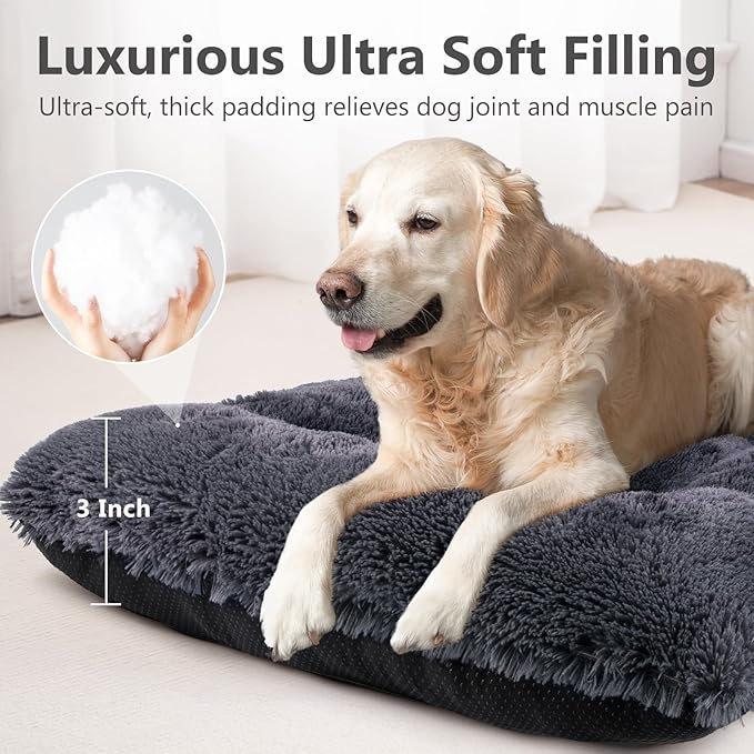 JOEJOY Dog Bed Crate Pad, Deluxe Plush Washable Dog Beds Fulffy Soft Kennel Pad Anti-Slip Pet Sleeping Mat for Medium Small Dogs, 29" x 21", Dark Grey
