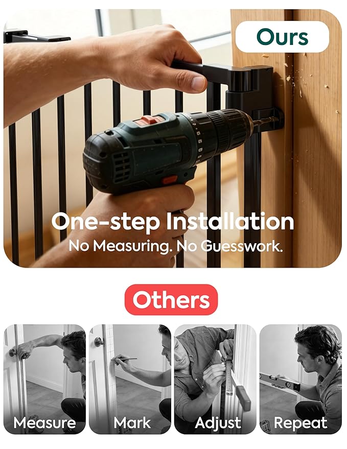 Babelio Removable & No Bottom Bar Baby Gate, 29-43", 36" H Hardware Mounted (Drill Needed)| Wide Walk-Thru| Auto-Close Safety Dog/Pet Gate for Stairs & Doorways (Black)
