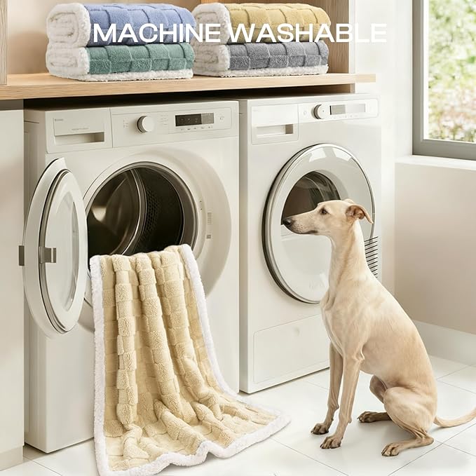 Luciphia Waterproof Dog Blanket, Emotional Support Leakproof Medium Pet Blanket for Couch Sofa Bed Protector, Washable Sherpa Fleece with 3D Jacquard, Cozy Calming Reversible, Yellow, 57"x40"